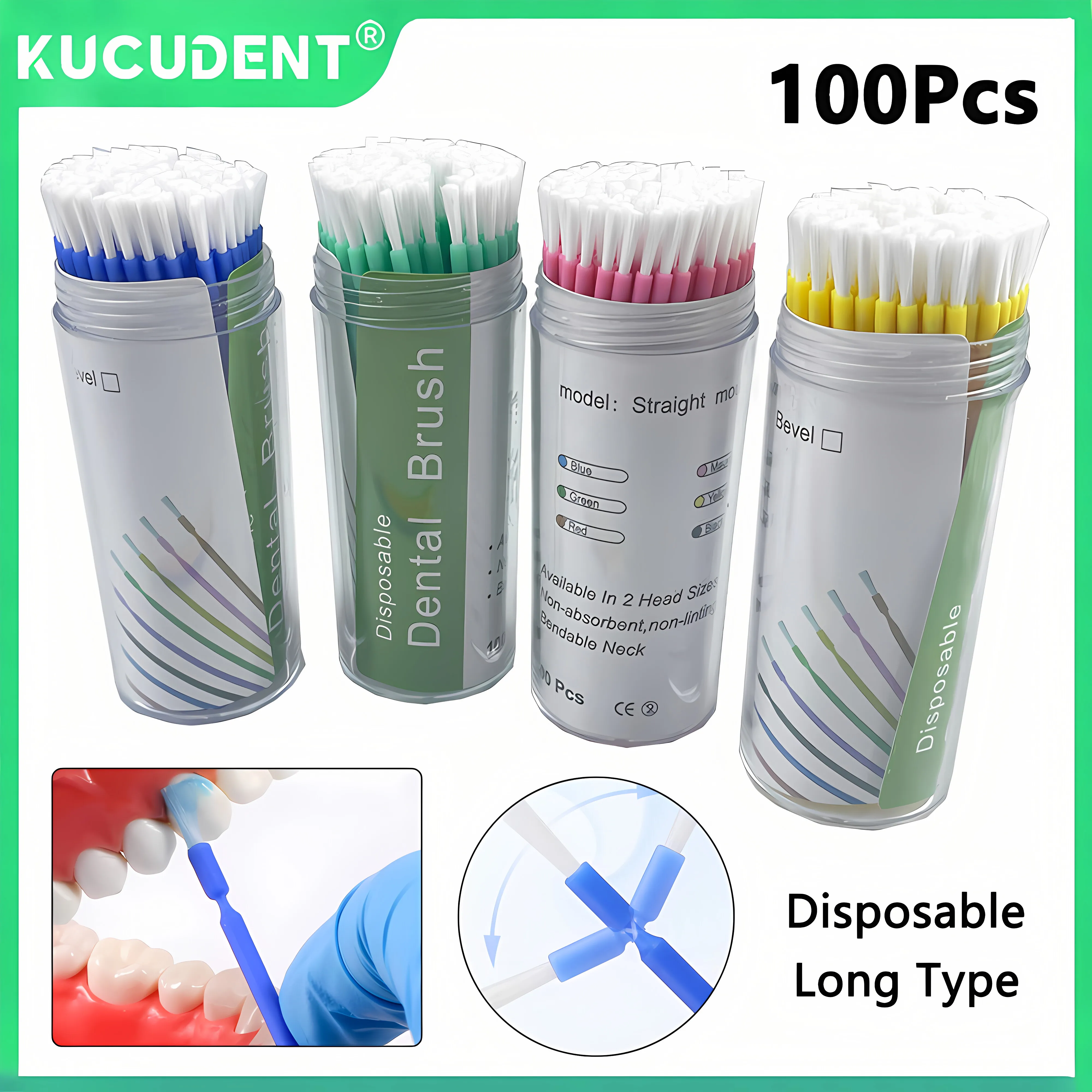 

100 шт./бутылка, длинные микрокисти, одноразовые гибкие аппликаторы с хвостовиком, стоматологические удлинители одонтологии, инструменты для ухода за полостью рта