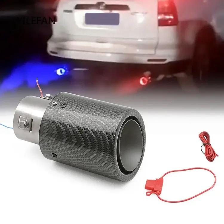 

Universal Tail Throat,Carbon Fiber Exhaust Muffler Tip Tail Pipe with Luminous LED Light Inlet Outlet Tip 1.4-2.5in