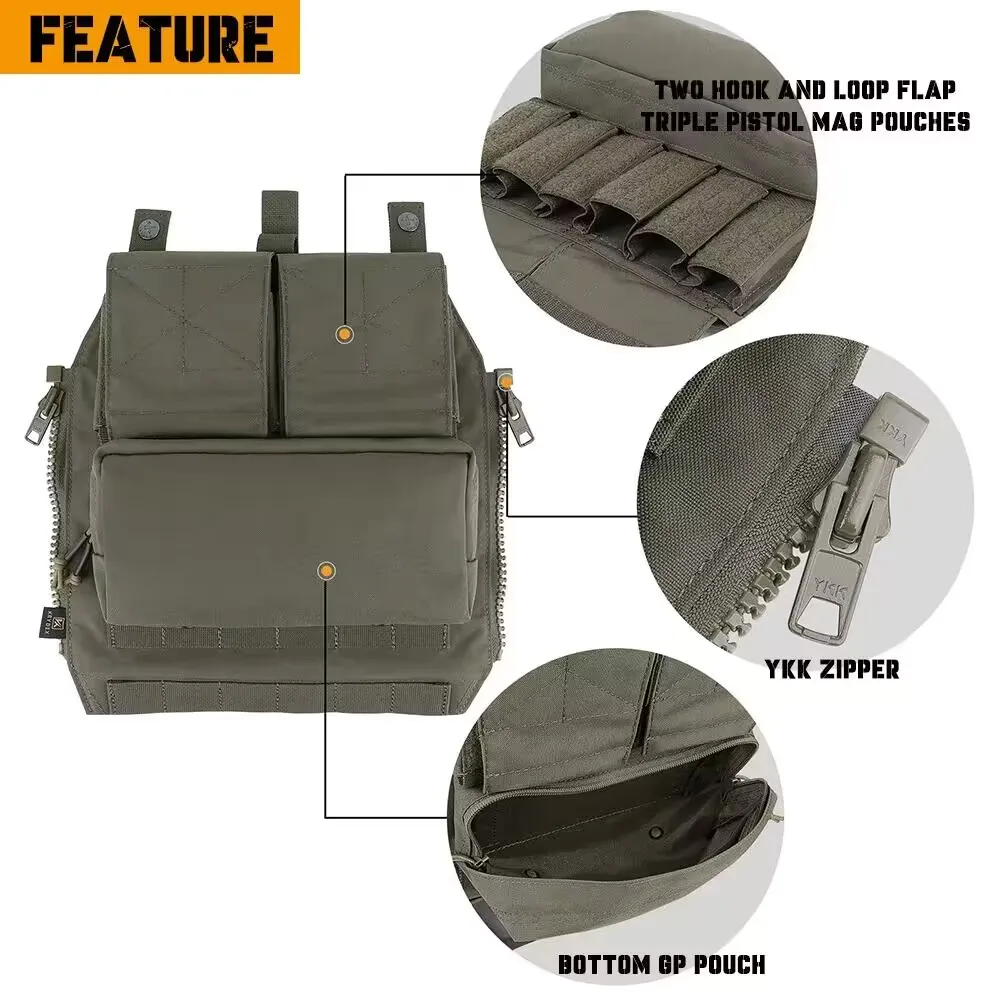 KRYDEX Tactical Zip-on Bag Panel Backpack For CPC NCPC AVS JPC 2.0 Plate Carrier Vest Airsoft Combat Hunting Accessories Bag