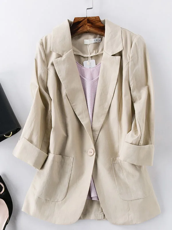 المرأة القطن الكتان ort Svel Jaet الربيع الصيف رقيقة Faion سليم صالح زر كيت لون نقي Busin عارضة أعلى #2