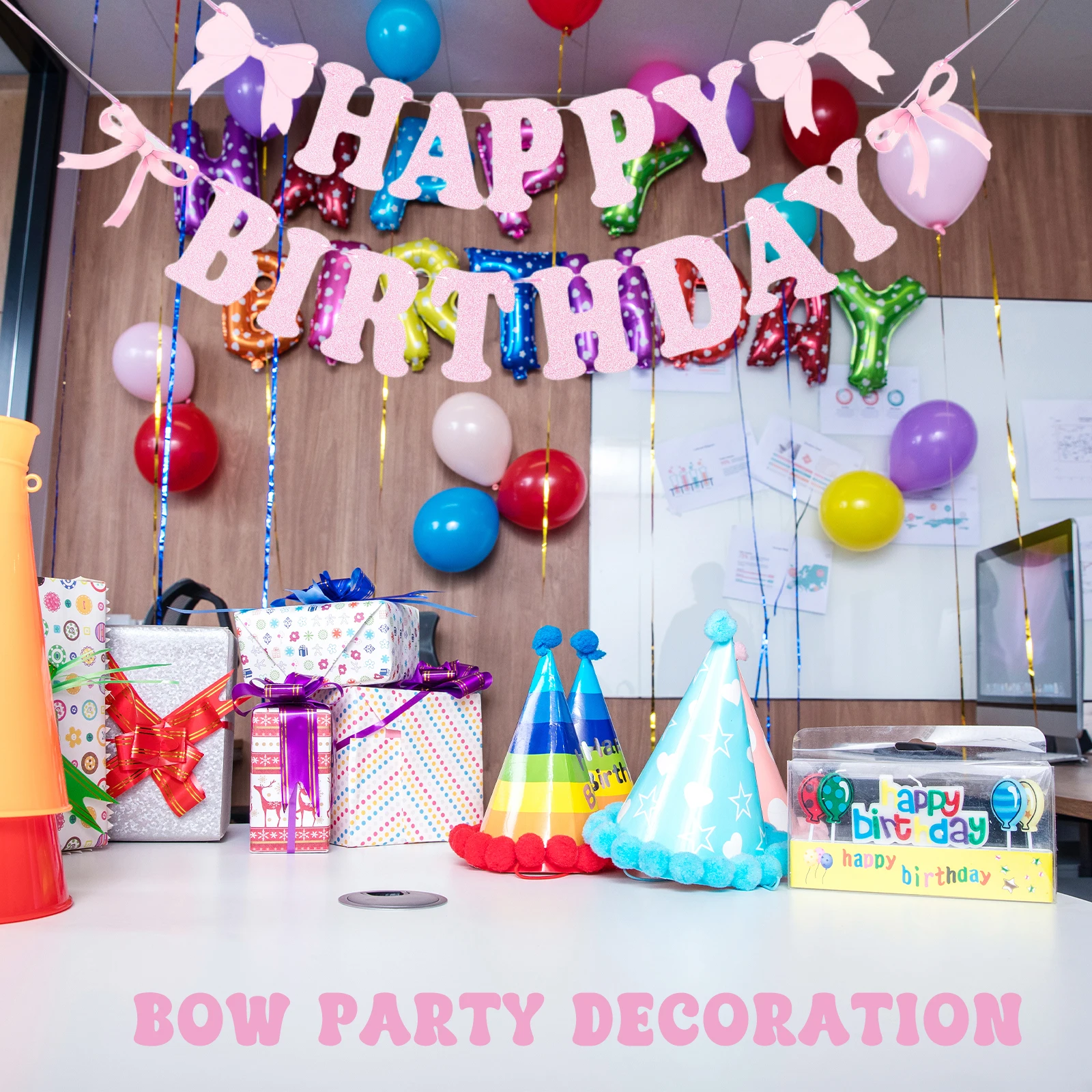 

Pink Paper Bow Party Decoration Set Birthday Banner Spiral Garland Bridal Shower Supplies Girls Celebration Decor Hanging