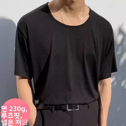 Loose Fit Cotton Breathable round Neck Short Sleeve Men's T-shirt Casual Basic  Color Large Size Base Shirt