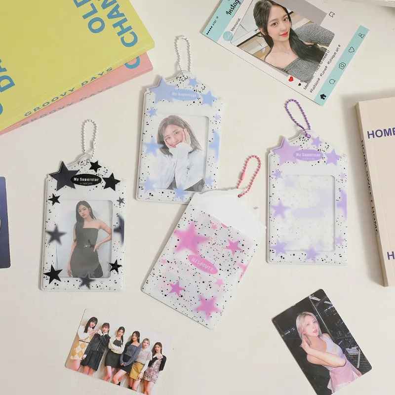 Korean Ins Trend Star Card Holder Kpop 3 Inch Photo Card Case with Transparent Display Windows Cute Girl ID Card Storage Pendant