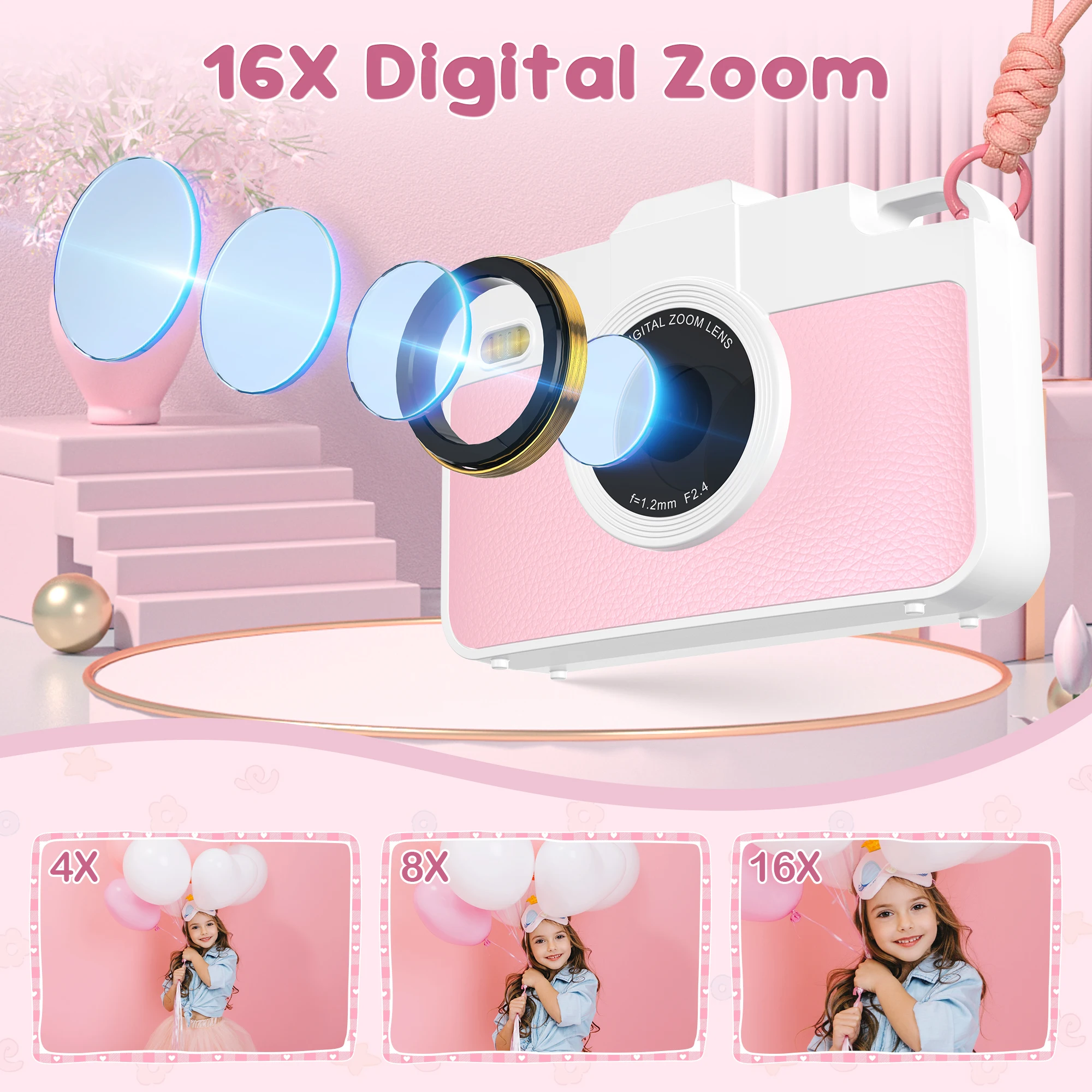 كاميرا تصوير للأطفال 16X 48MP عدسة أمامية وخلفية مزدوجة للأولاد والبنات مسجل فيديو رقمي كاميرا سيلفي للمبتدئين للأطفال #5