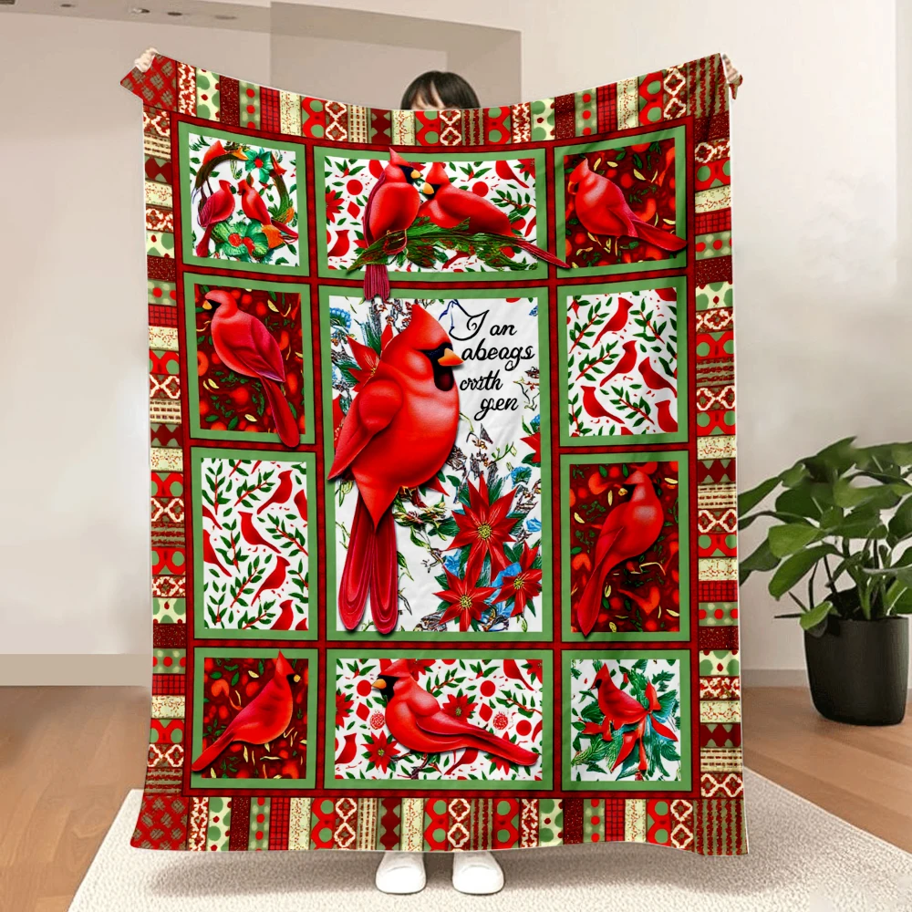 Cardinals Blanket Red Birds Throw Blanket Plush Blankets Bedding for Valentine's Day Christmas Day Soft Sofa Decor