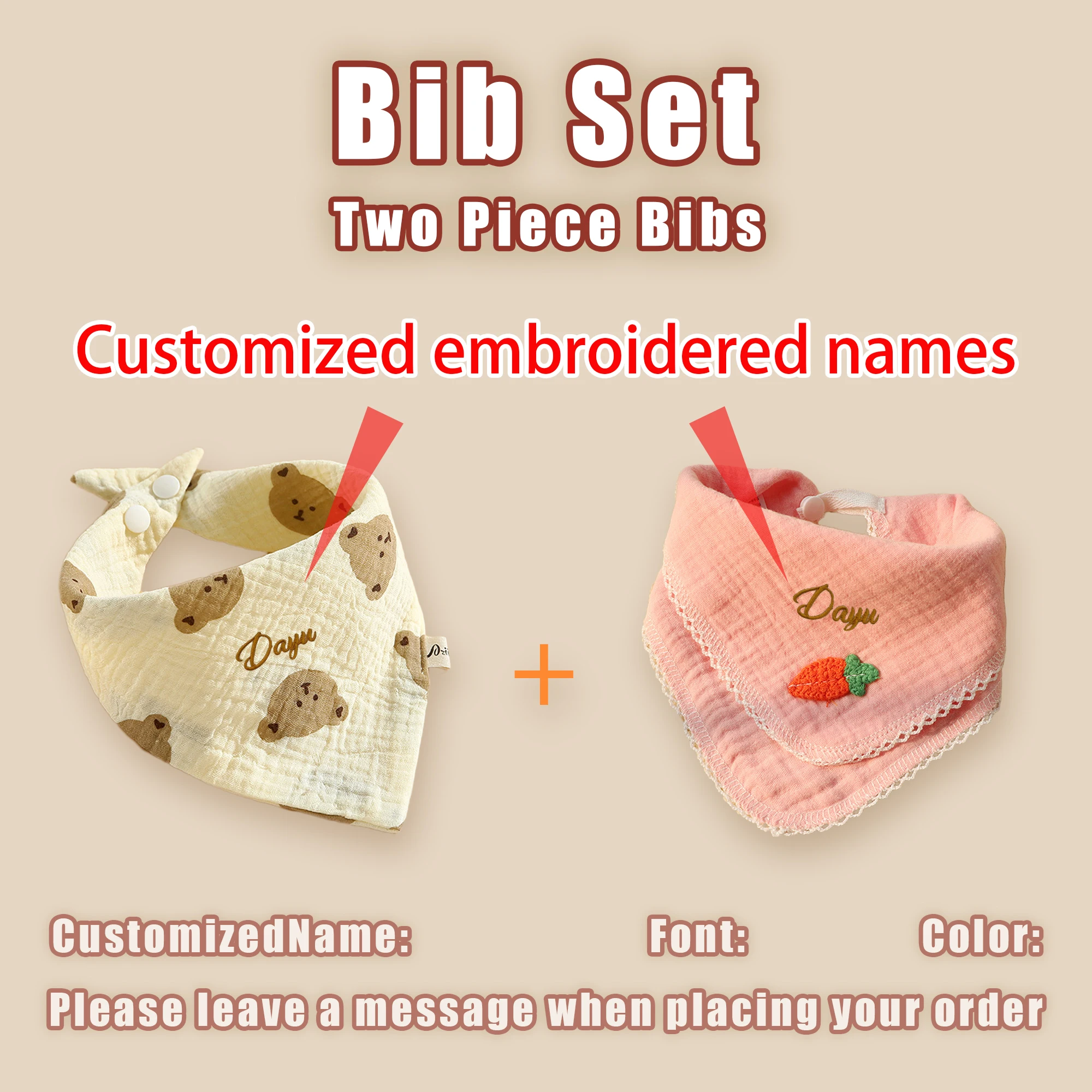 2 Teile/satz Anpassbare Wasserdichte Lätzchen Und Schürze Set für Baby Mädchen Personalisierte Gefüllte Name Spucktücher Neugeborenen Geschenk Set – Detail 6