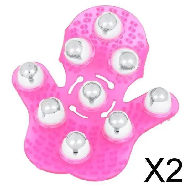 

2xPalm 9 Balls Body Massager Massage Glove Hand Held Stress Tension Relief Red