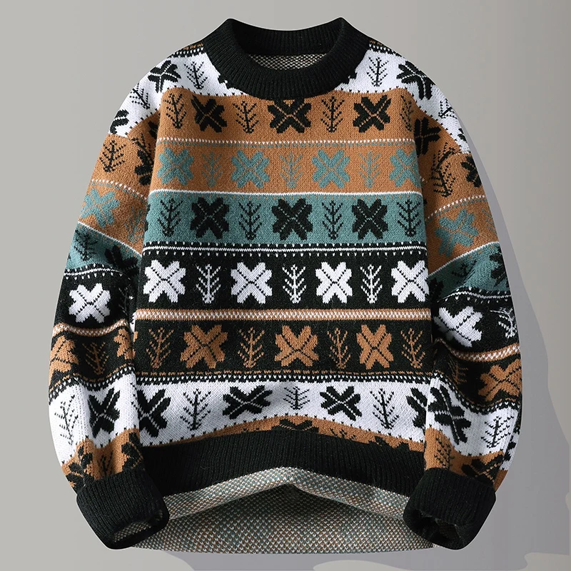 

Мужской вязаный свитер на осень-зиму, свободный крой, в стиле ретро, повседневный, с круглым вырезом, шерстяной, модный брендовый свитер премиум-класса