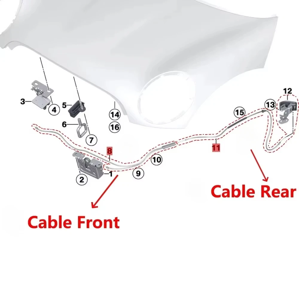 1 Set Engine Bonnet Hood Lock Handle Release Cable Wire For Mini Cooper S R55 Clubman R56 R57 Convertible R58 Coupe R59 Roadster