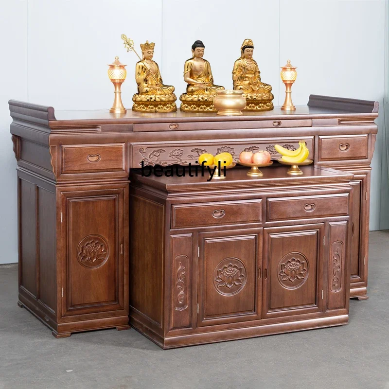 Solid Wood Altar Household Guan Gong for New Chinese Buddha Table God of Wealth Fragrance Desk