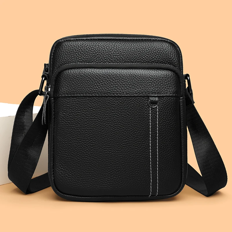 new Men's Genuine Leather Shoulder & Cross - body Bag, Multiple Zipper Pockets, Stylish and Functional for Daily Use