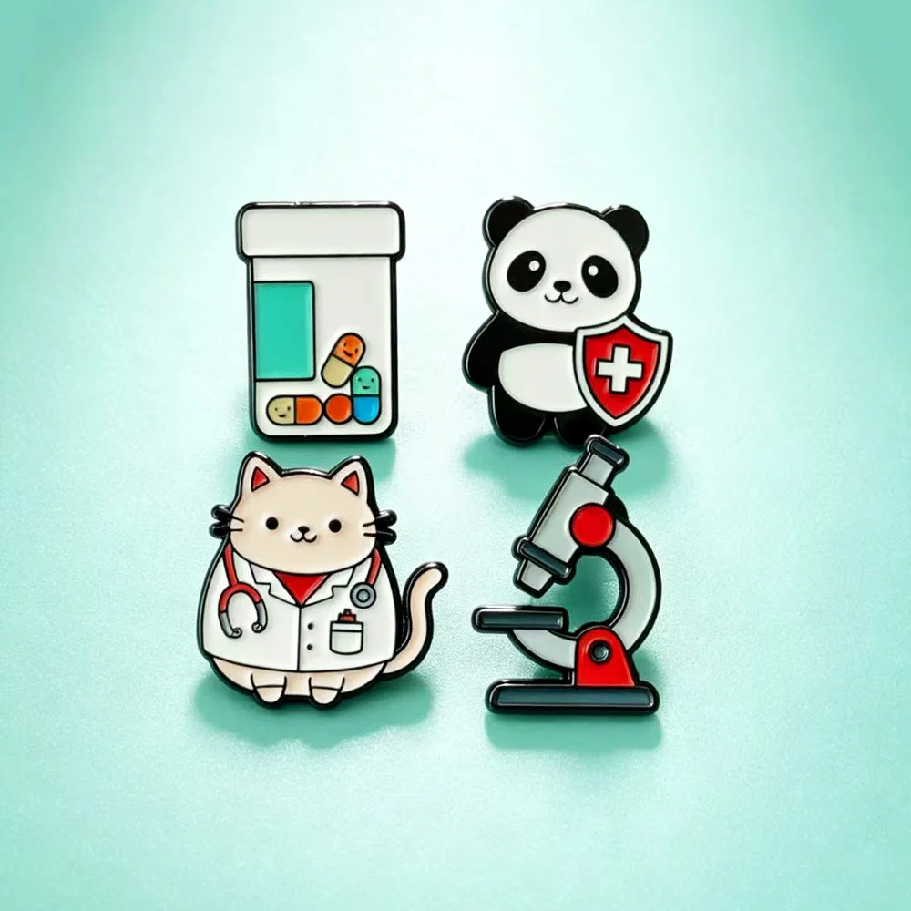 Cross border new product, cute cartoon medical equipment, cat panda design, niche and versatile clothing, brooch, badge