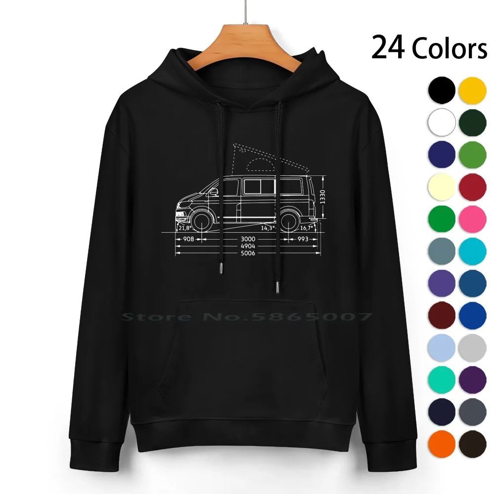 California Bus Dimensions Bulli T5 / T6 Cotton Hoodie Sweater 24 Colors T4 T5 T6 Vanagon Caravelle Bullish Syncro Multivan