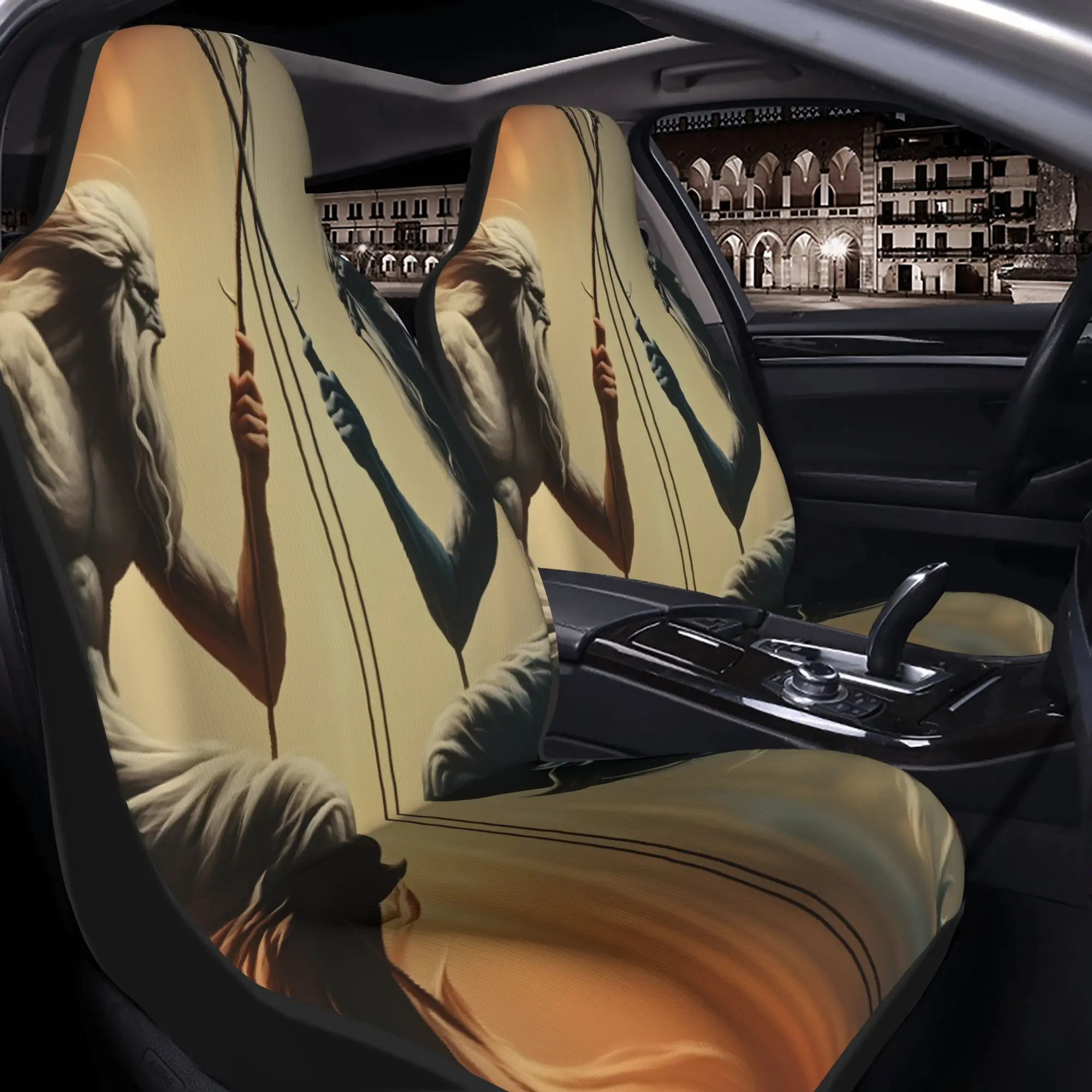 2pcs Two Ethereal Beings Clash With Spears In A Fiery, Mystical DuelCar Seat Covers, Suitable For All Vehicles, Christmas Gifts