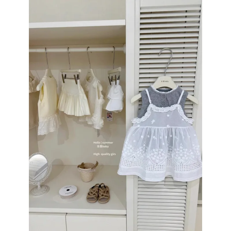 

2025Summer Women's New Set Girl Forest Style Lace Loose Skirt High-end Color-blocking Plaid Skirt Two-piece Set