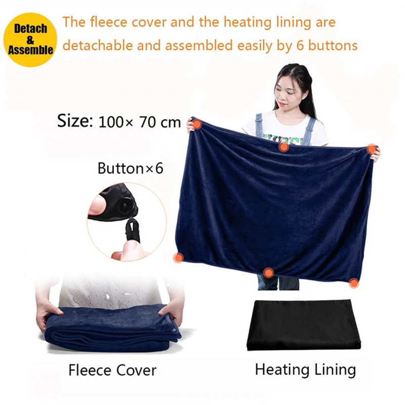 70x100cm USB Electric Heating Shawl Heating Blanket Washable 6 Heat Settings Heated Blanket Thermal Knee Pads Working Heating