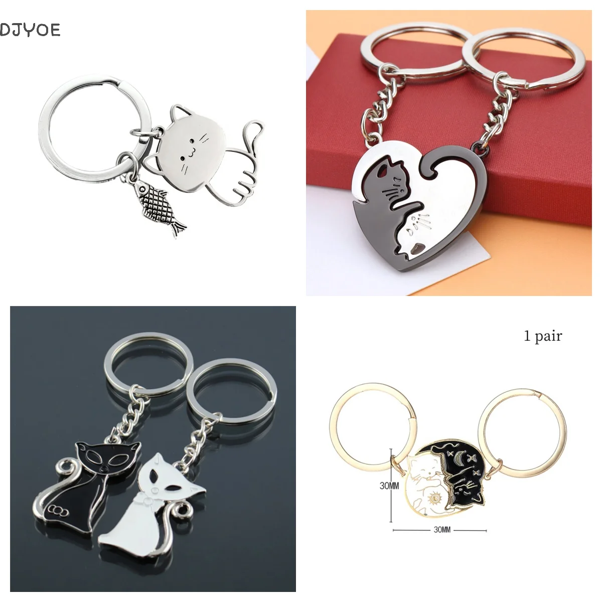 لطيف القط الأسماك المفاتيح زوجين الفولاذ المقاوم للصدأ كيرينغ قلادة جميلة مفتاح سلسلة هدية عيد الحب دلاية مجوهرات #1