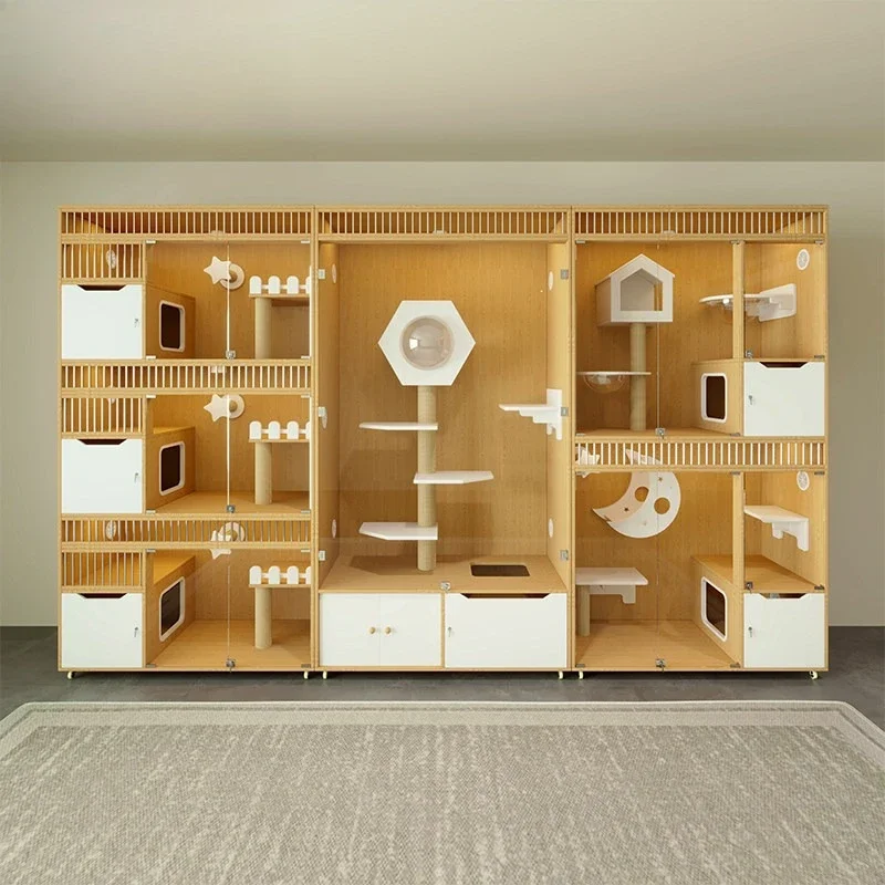 Pet cabinet Customized cat cage Solid wood cat cabinet Foster cat villa display cabinet Breeding cage Three-layer pet store M1
