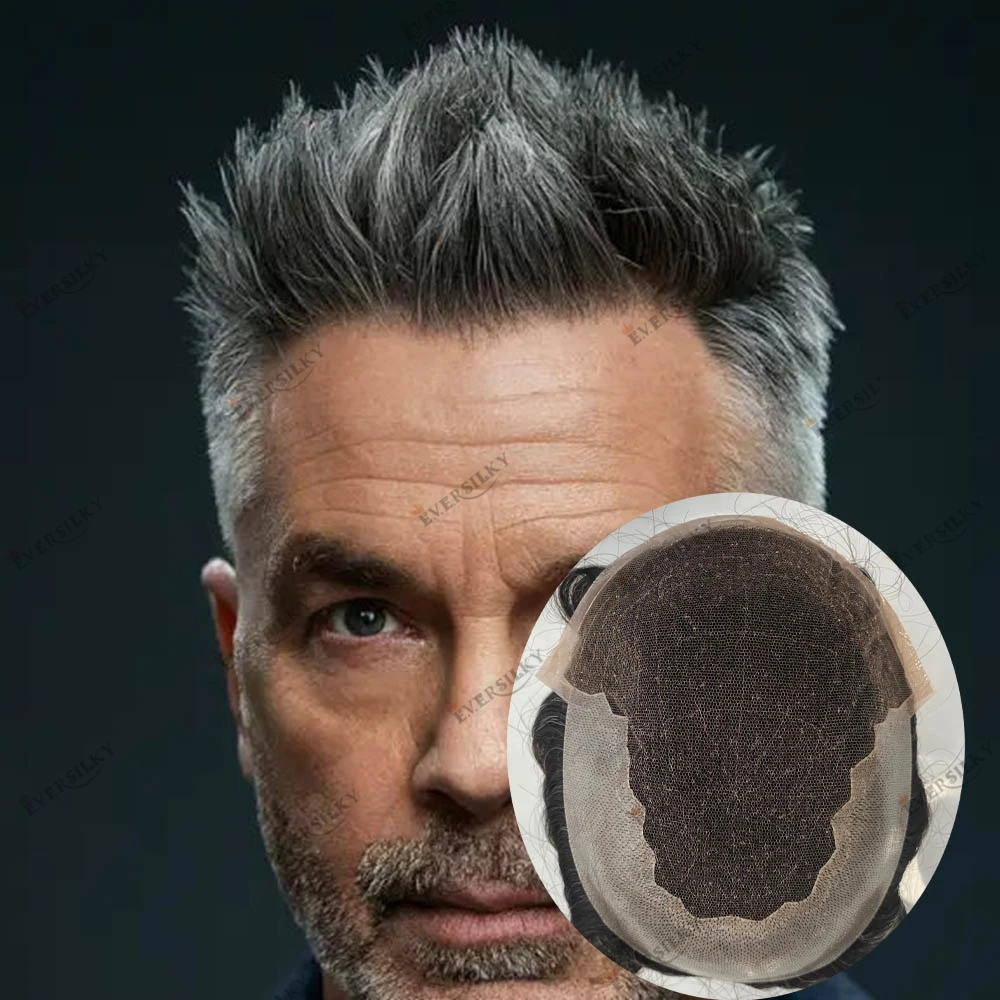 

Реалистичный мужской парик из швейцарского кружевного материала с натуральной линией роста волос, система замещения волос, серые волосы 1b65 220 #