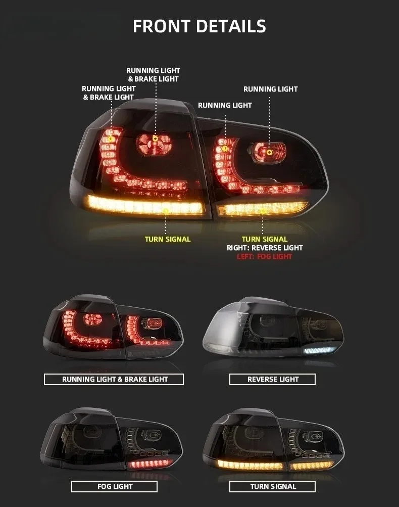Para tylne światło samochodowe do VW golf6 mk6 R20 2008-2013 dynamiczny kierunkowskaz hamulec cofania przeciwmgielne DRL tylne światła tylne LED — zdjęcie 4