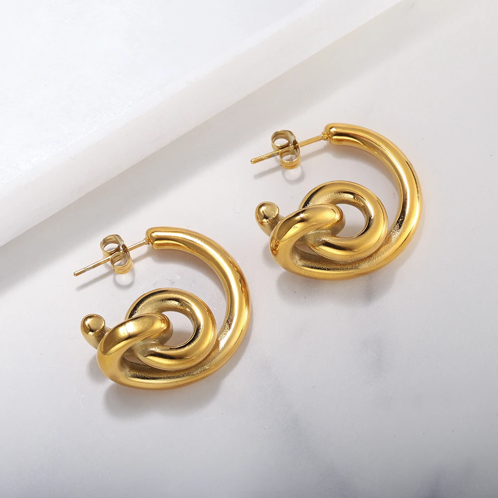 Creative Gold Color Lock CC Shaped Dangling Earrings Women Stainless Steel Cross Winding Jewelry Statement Earring Lady Trinkets