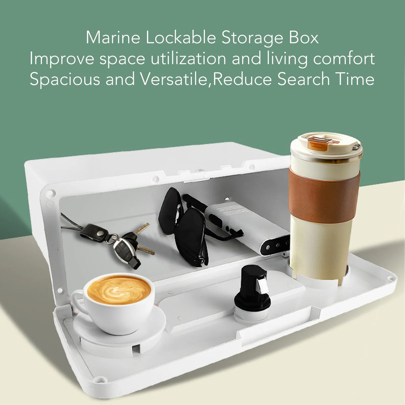 صندوق تخزين القارب، حامل أكواب متعدد الوظائف، تصميم مقاوم للمطر، صندوق قاعدة يخت مع قفل بزر مخفي #2