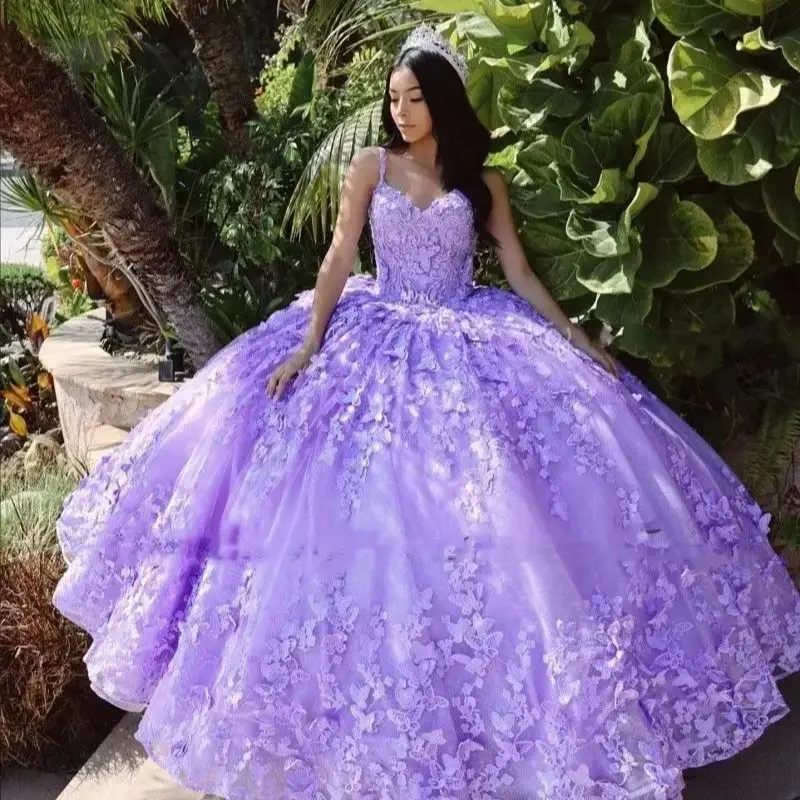 Angelsbridep ที่กําหนดเอง Lilac Ball Gown 15 ปี Quinceanera ชุดสปาเก็ตตี้สายรัดสาวปาร์ตี้พรหมชุด Vestidos De Festa