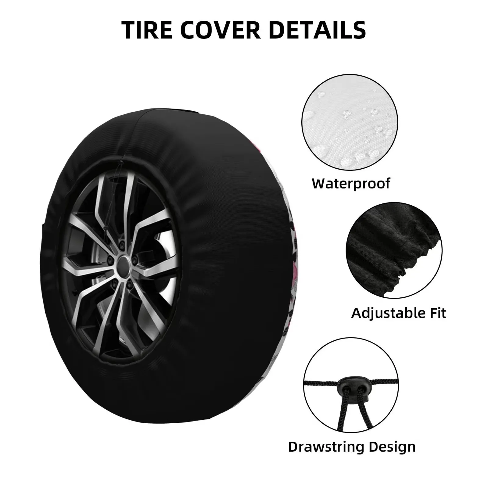 Pink Rose Floral Tire Cover Waterproof Dustproof Protector for SUV Truck Van