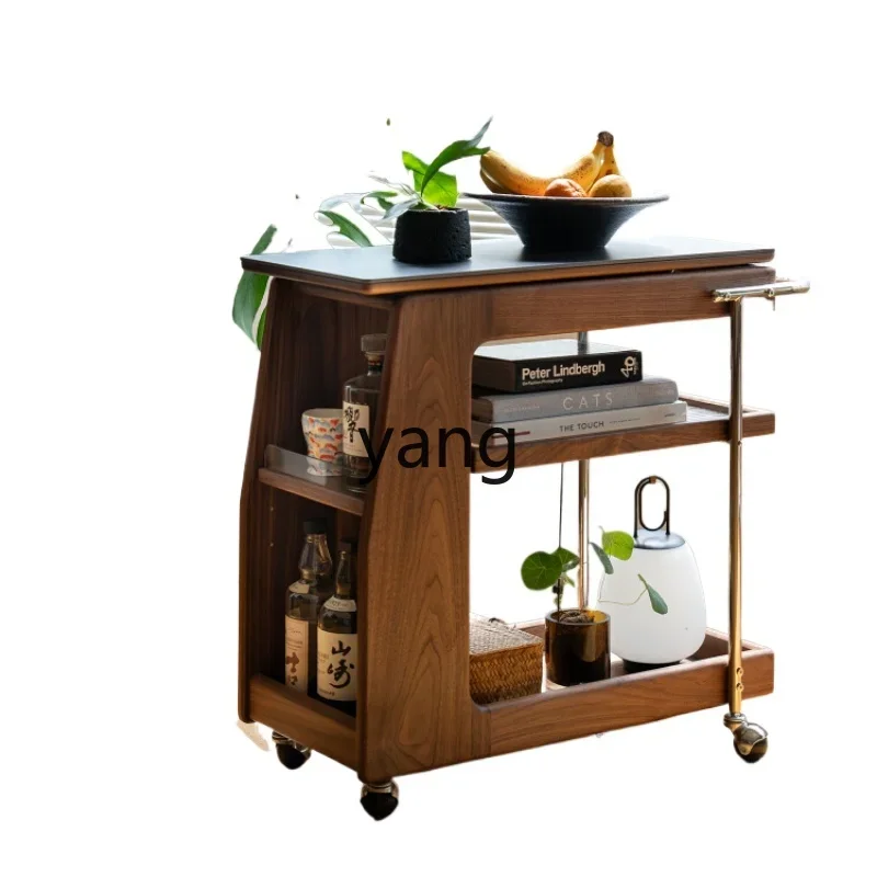 

xyy mobile side few black walnut solid wood rack cart rock slab corner few storage rack