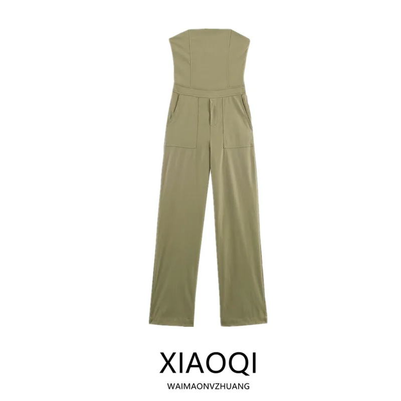 

Autumn 2025 New Women's Long One-Piece oulder-Baring Strapl Rer High Waist Wide Leg Commute Sle Faionable