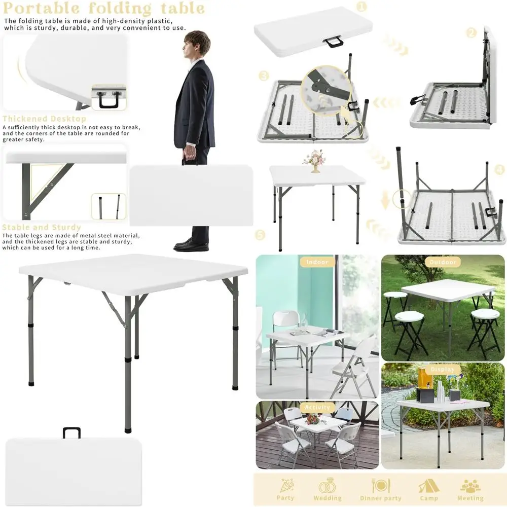 

Портативный складной столик для улицы — универсальный карточный столик с ручкой для переноски, подходит для кемпинга, пикников и вечеринок, белый H