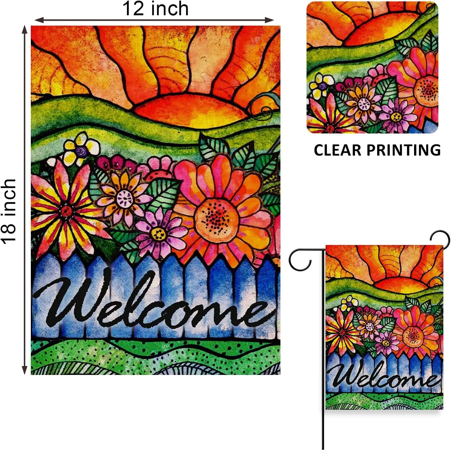 Home Decorative Welcome Spring Watercolor Flowers Garden Flag, Summer Sunshine House Yard Abstract Floral Outside Decorations, S