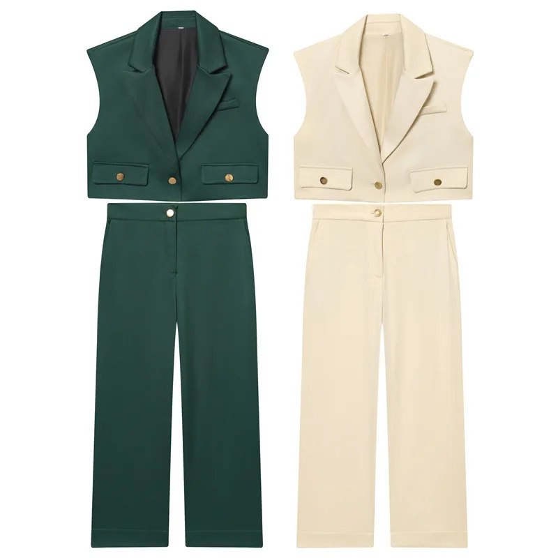 

Fashion Short Lapel Vest Wide-leg Pants Two-piece Set