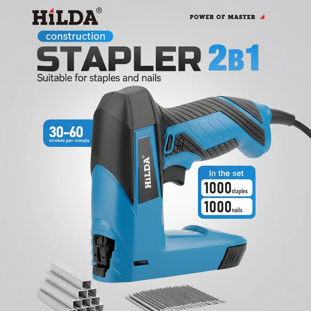 HILDA Corded Electric Stapler Nail Gun with Safety Lock Lightweight  Nailer for Beginners & Professionals Wood Craft Repair