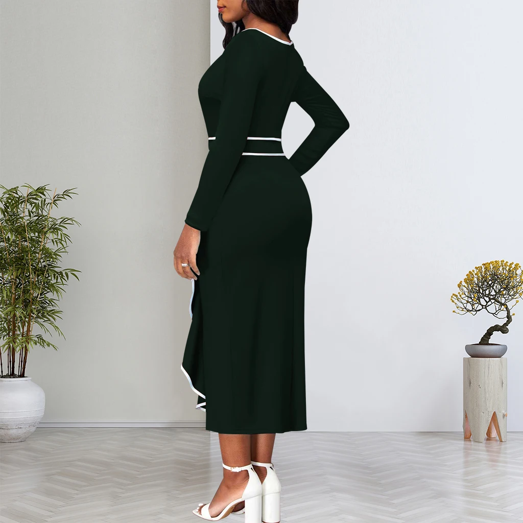 Dresses for Women Elegant O Neck Ruffles Slim Pencil Dress  Casual Work Office Lady Vestidos De Mujer Casual Elegant Midi Robe