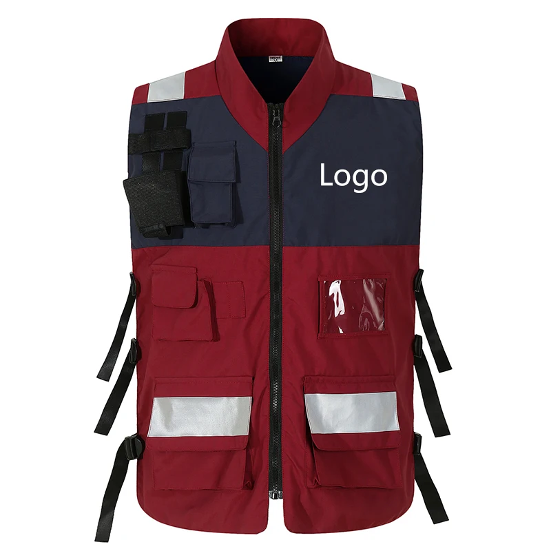 Hospital Emergency Vest Secure Multiple Pockets Reflective Stripe Walkie-talkie Multiple Pockets Multi-function Print Logo