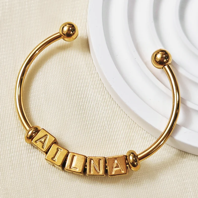 Customized Stainless Steel Letter Bracelets, Personalized Detachable Activity Bracelets, Dice Letter Bracelets, Jewelry Gifts