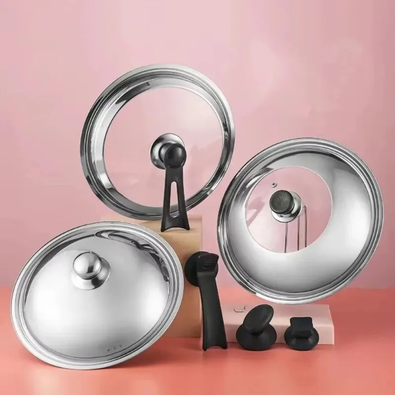 Stainless Steel Pot Cover Visible Glass Wok Lid Anti-Scald Handle Frying Pan Lid for 30 to36cm Cookware Durable for Home to Use