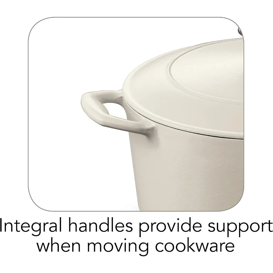 وعاء فرن هولندي من الحديد الزهر المطلي بالمينا من بيستو مع غطاء، دائري 5.5 لتر، أبيض غير لامع #6