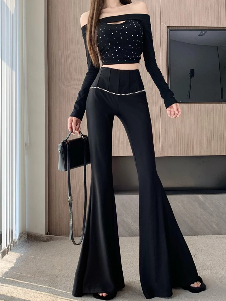 

Женские осенние дизайнерские широкие брюки с высокой талией, тонкие висячие брюки длиной до пола, универсальные большие расклешенные брюки