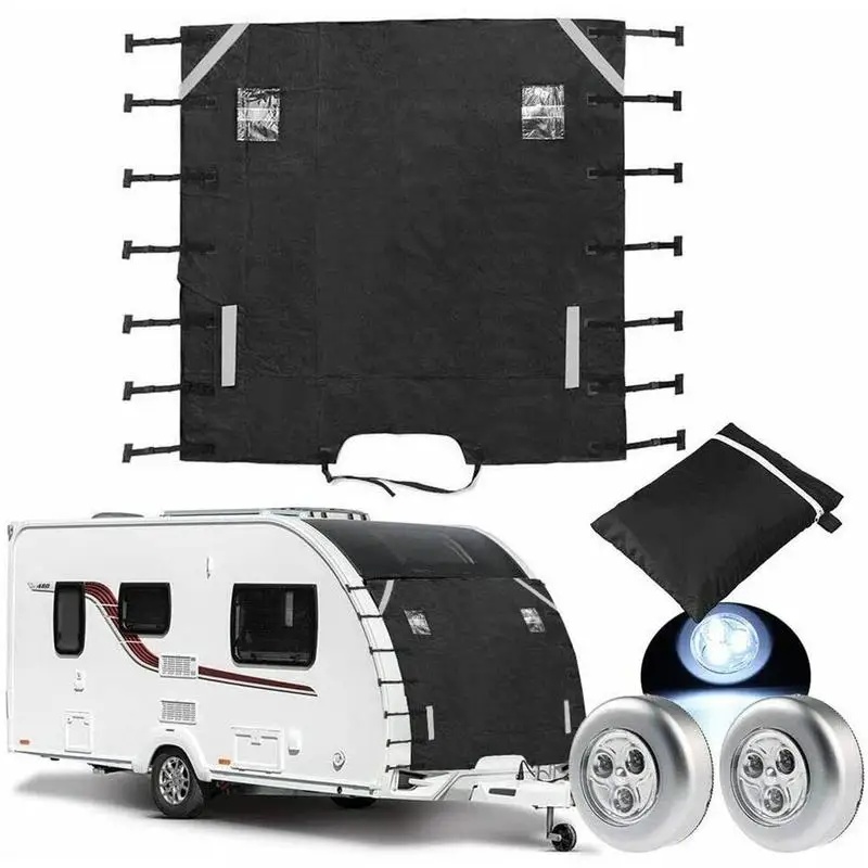 Caravan Front Towing Cover Protector Covers Dustproof Universal Front Towing Cover Reflective Strip with 2X LED light