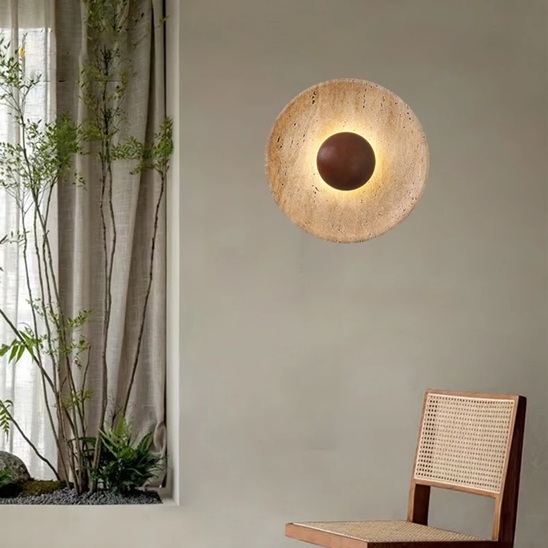 Mdoern Natural Stone Wall Light Sconce Dark Wood 25CM