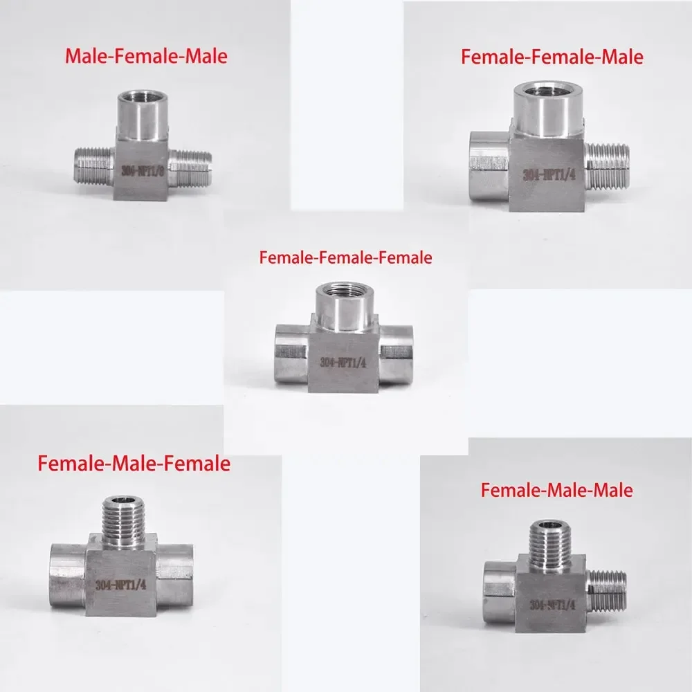 Conector de tubería de acero inoxidable 1/8 de 3 vías, divisor de bloque de alta presión, 1/4 ", 3/8", 1/2 ", BSP NPT