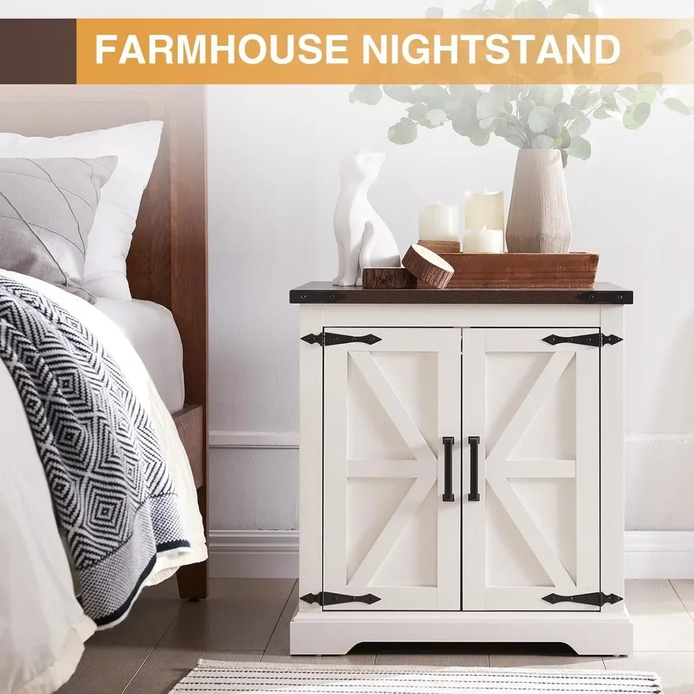 Rustic 24" Large End Table with Charging Station & Barn Door - Square Nightstand Bedside Table