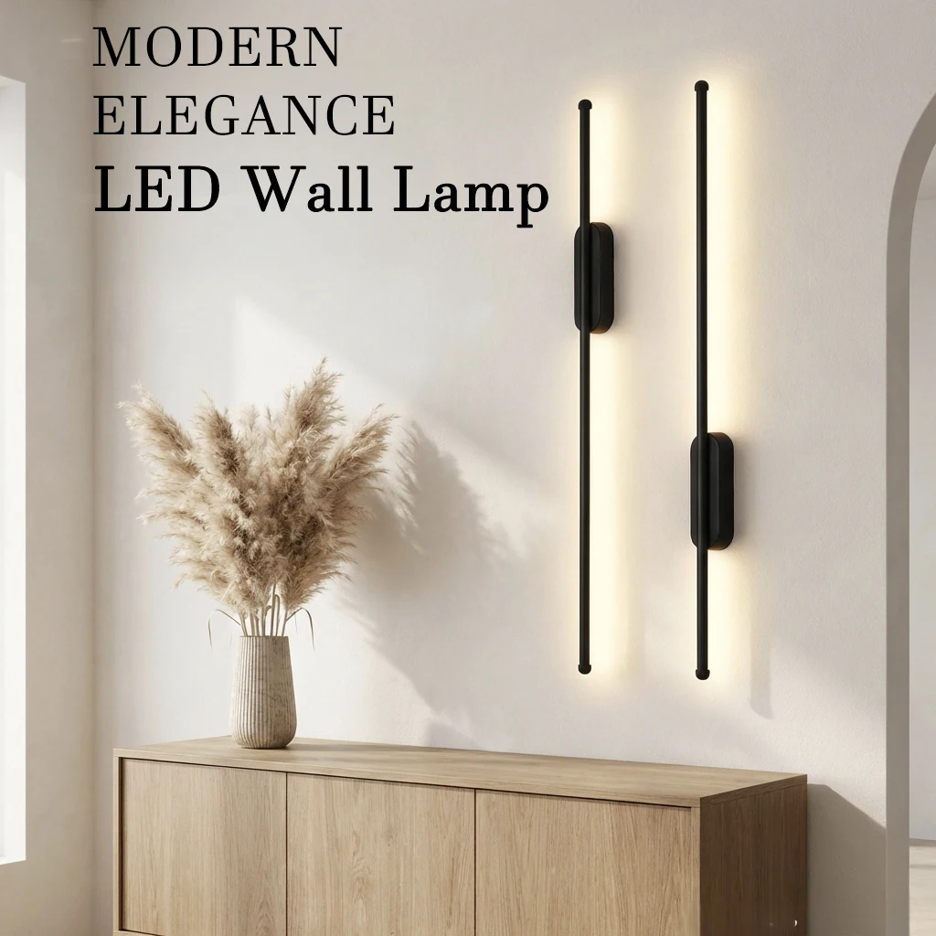 80CM LED Wall Light LED Wall Light Bedroom Black I-Shaped Modern Long Strip LED Lights for Living Room Corridor Light Fixture