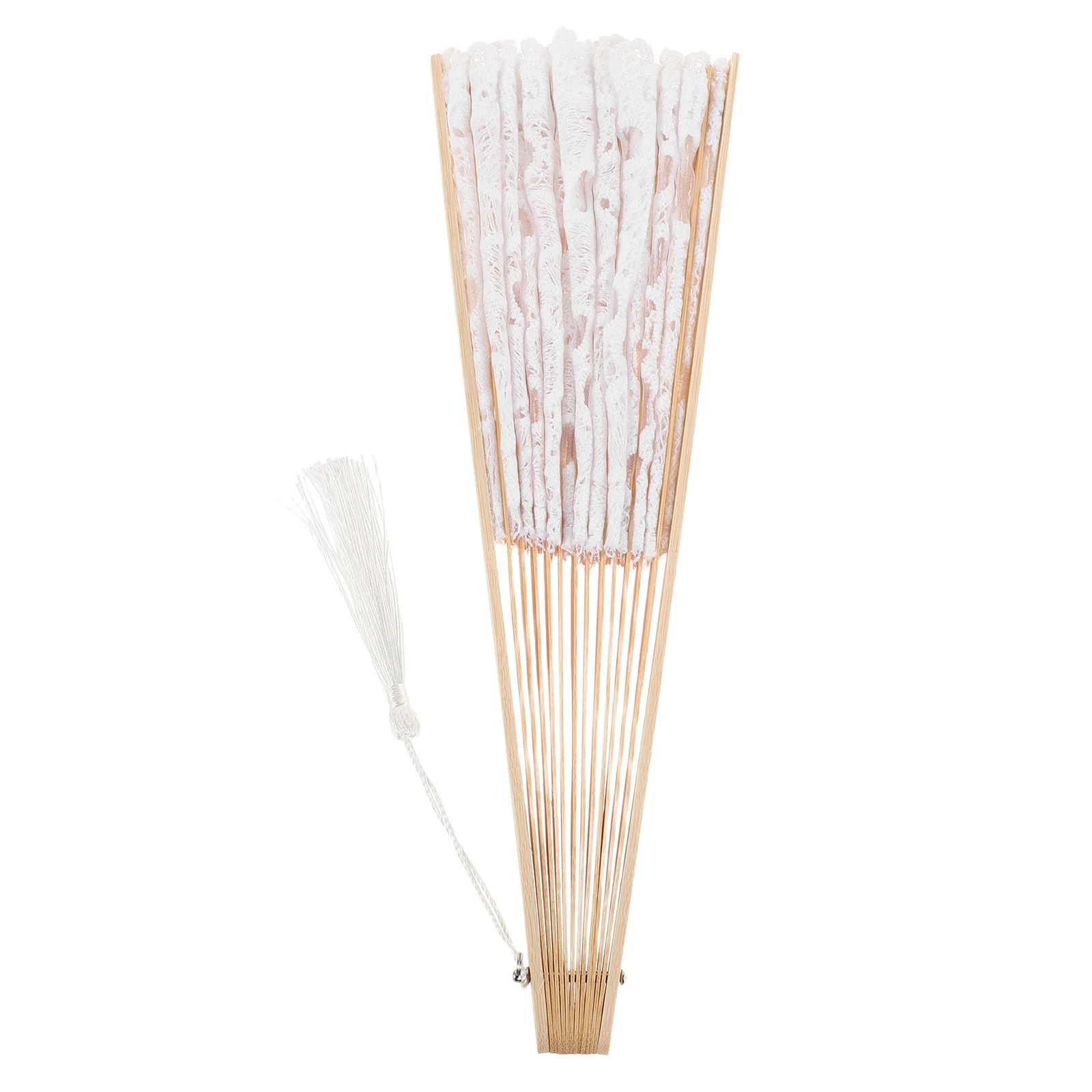 

Lace Folding Hand Fan 19Inch Elegant Bamboo Bridal Fan Tassel Wedding Decoration Dancing Party Festival Women Bridal Shower