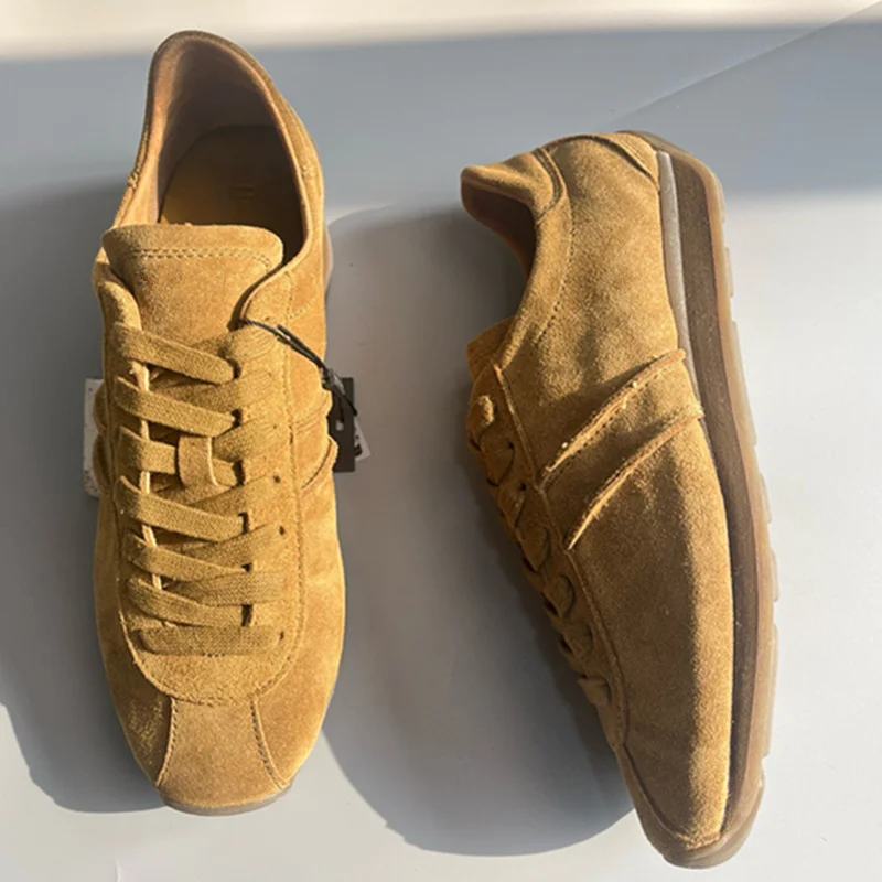 Withered Genuine Suede Leather Sneakers Shoes Women Minimalist Retro Round Toe Deep Khaki Flat Training Shoes Women 4