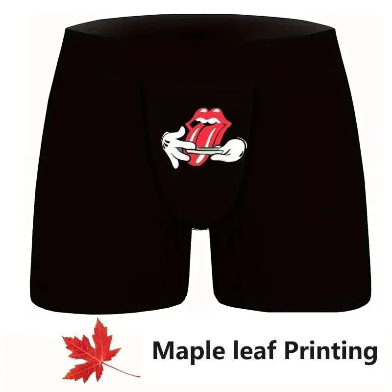 Men Sports Boxers Underwear Underpants Sport Black M L XL Maple Leaf Red Lip Print Breathable Ventilate Fashion Fitness Casual