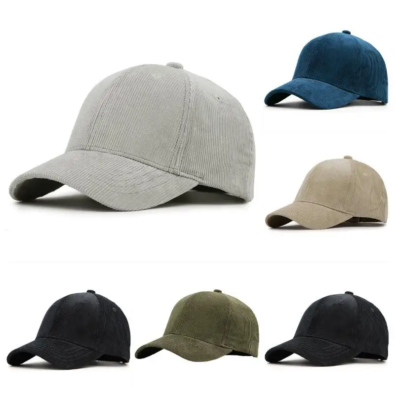 Corduroy Hat for Men with Large Head Circumference Size Baseball Cap Autumn and Winter Sun Hat Deep Brim Plain Baseball Cap