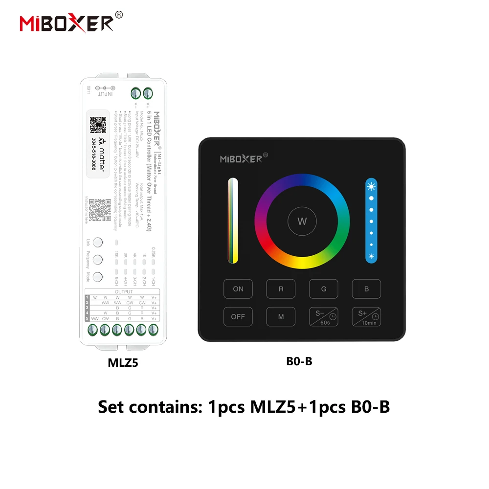 Miboxer MLZ5+B0 DC12-48V 5in1 Matter Over Thread+2.4GHz Tuya APP WIFI Controller Single/Double Color RGBW RGBCCT LED Strip Light